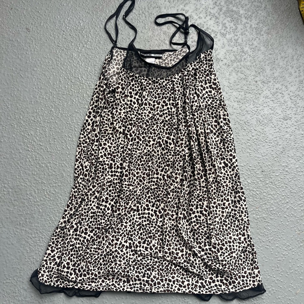 Studio‎ Donatella Leopard Print Cami Slip Dress Black Mesh Trim L